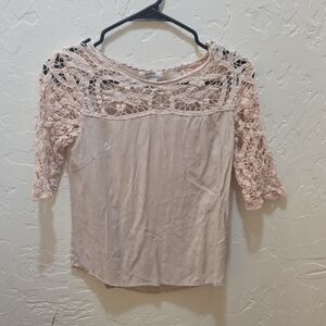 Esley Blush Pink Crochet Lace Yoke Top